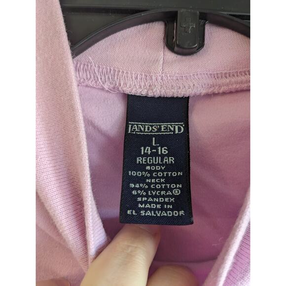 Lands' End Women's Short Sleeve Pink Turtle Neck Cottoned Plain Top Size L - Picture 3 of 4